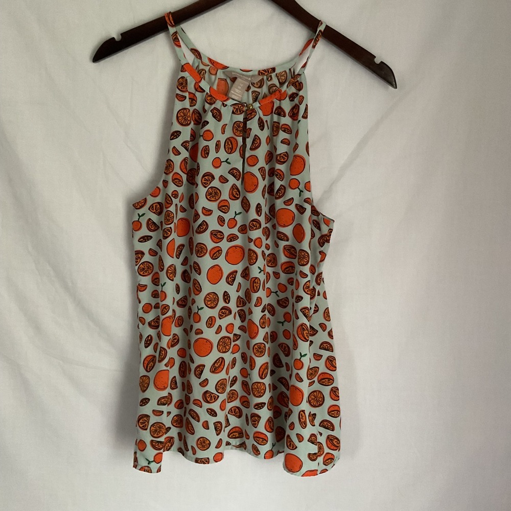Banana Republic Halter Top Orange‎ Print Sleeveless Blouse Casual Medium